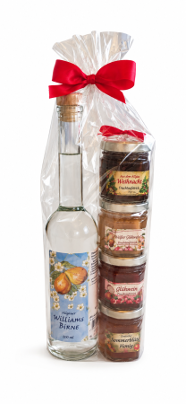 Puntzelhof - Hausgemachte Fruchtaufstrich Rolle und Hausgemachter Weihnachts Likör in der hübschen Geschenk Packung
